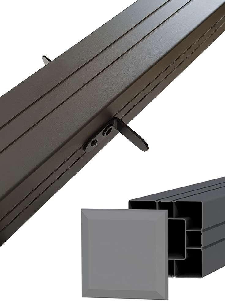 Aluminium paal 8,4 x 8,4 x 270 cm, antraciet. Inclusief bevestigingsmateriaal t.b.v. frameset.