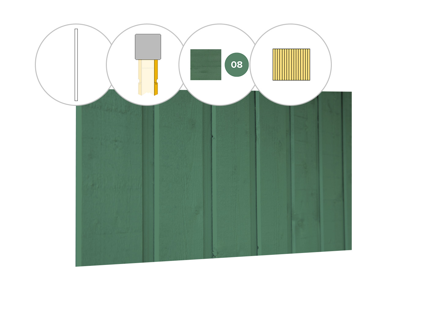 Banddeel plankenset vuren bij achterwand B, 228,5 x 125 cm, jungle groen gespoten.