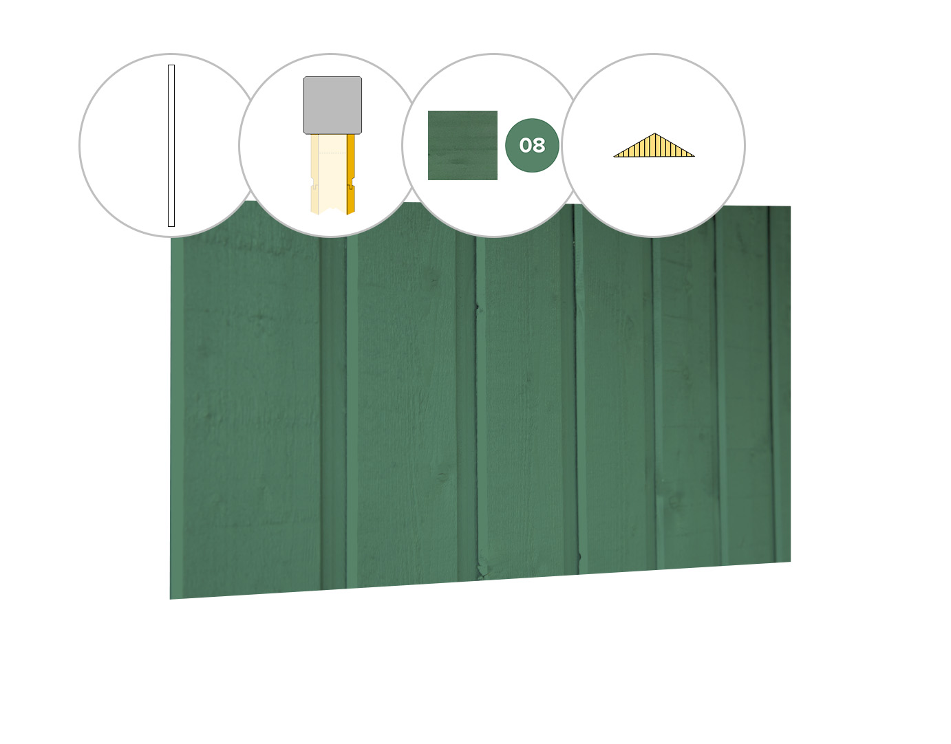 Banddeel plankenset vuren bij topgevel t.b.v. zadeldak Excellent XXL, jungle groen gespoten.