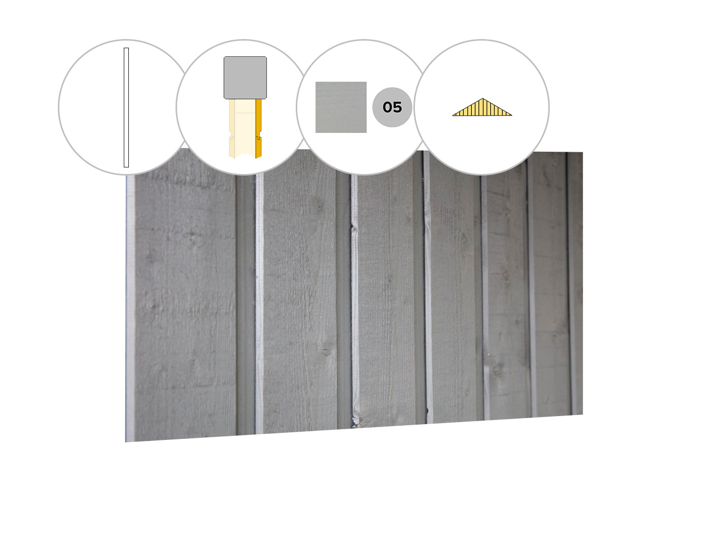 Banddeel plankenset vuren bij topgevel t.b.v. zadeldak Excellent XXL, lichtgrijs gespoten.