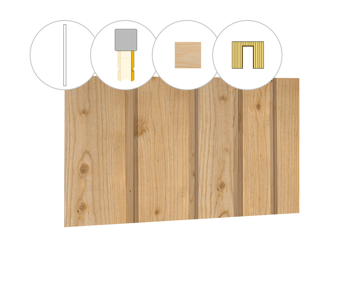 Banddeel plankenset vuren bij wand B, t.b.v. enkele deur, 228,5 x 224 cm, onbehandeld.