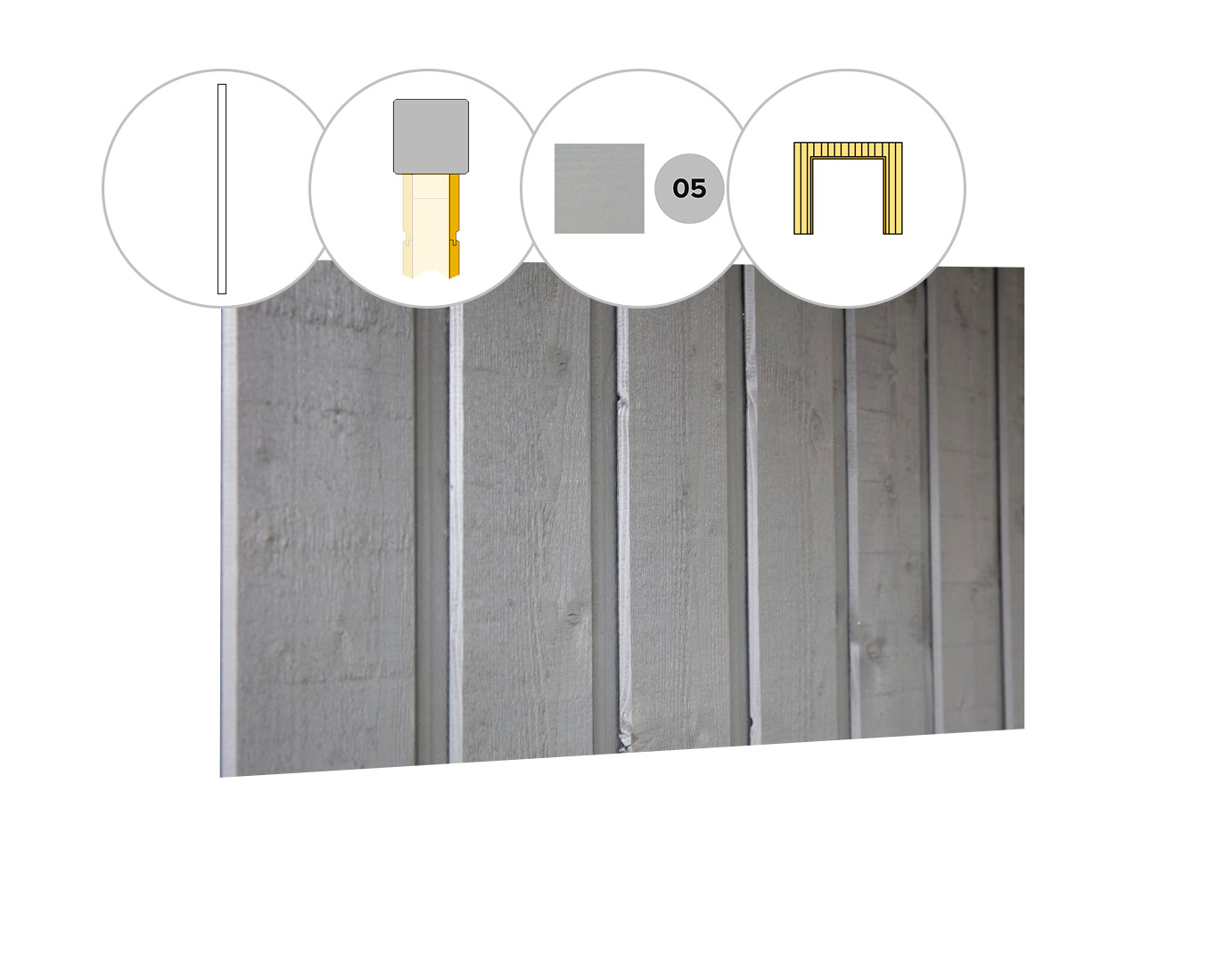 Banddeel plankenset vuren bij wand C, t.b.v. dubbele deur, 278,5 x 224 cm, lichtgrijs gespoten.