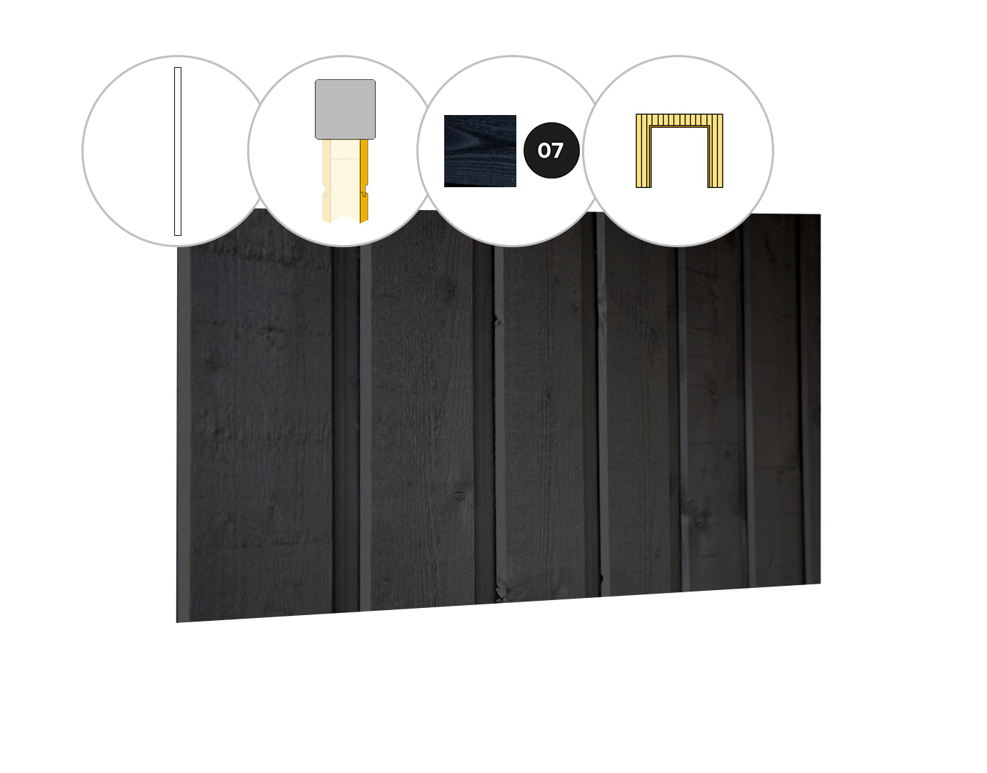 Banddeel plankenset vuren bij wand C, t.b.v. dubbele deur, 278,5 x 224 cm, zwart gespoten.