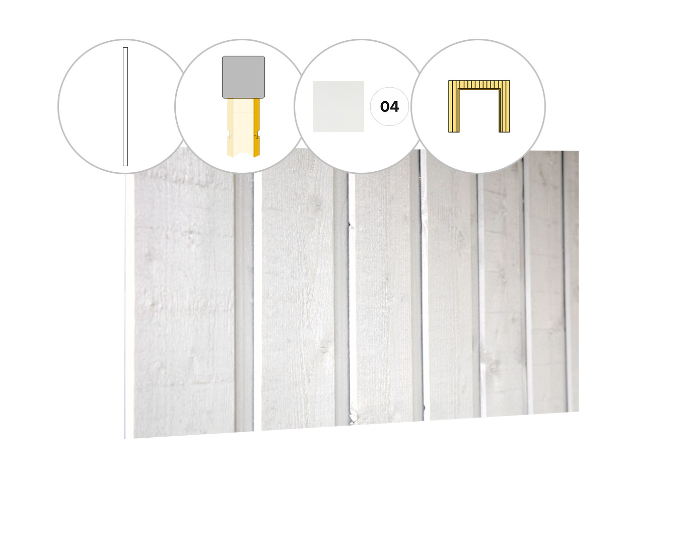 Banddeel plankenset vuren bij wand D, t.b.v. dubbele deur, 328,5 x 224 cm, wit gespoten.