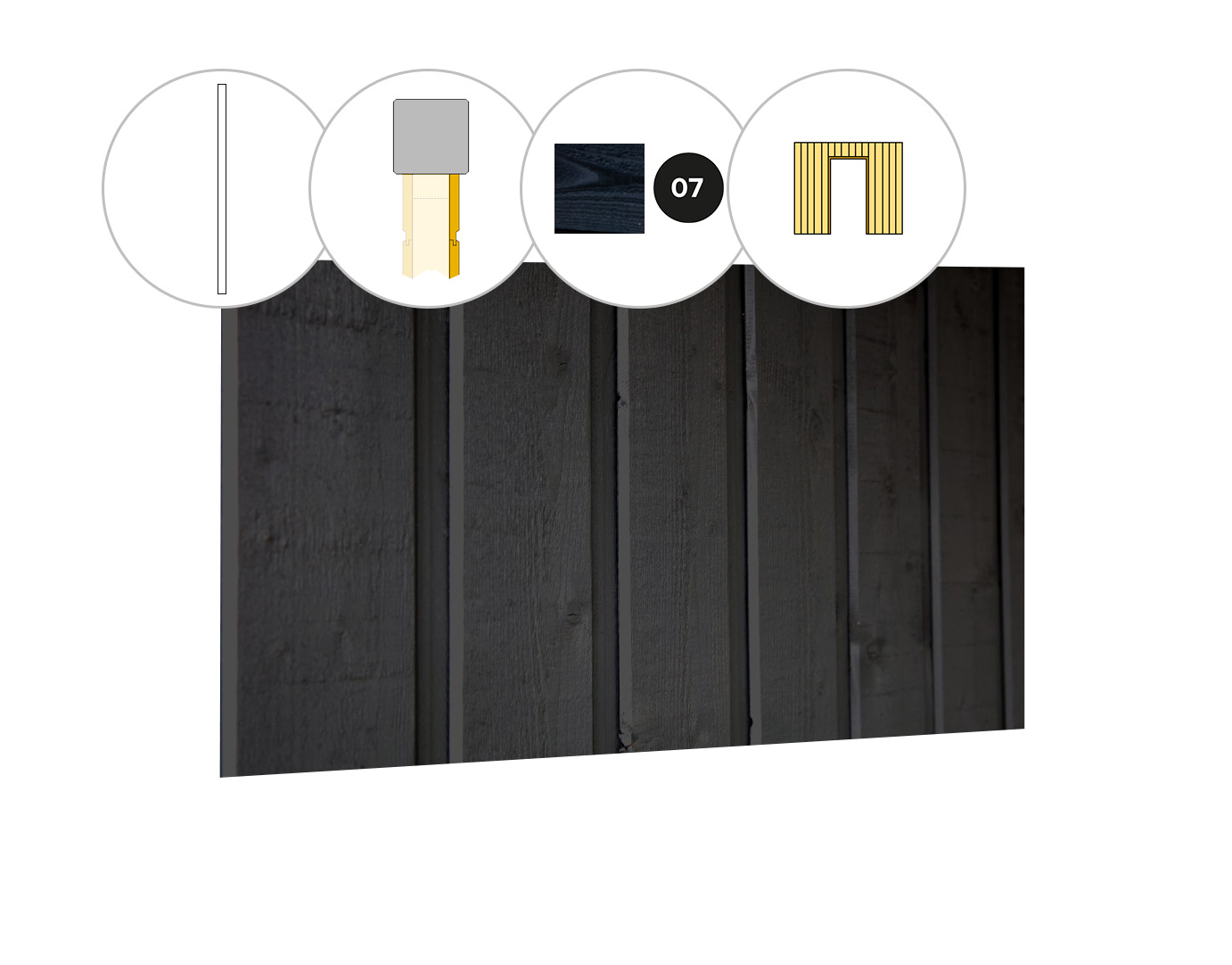 Banddeel plankenset vuren bij wand D, t.b.v. enkele deur, 328,5 x 224 cm, zwart gespoten.