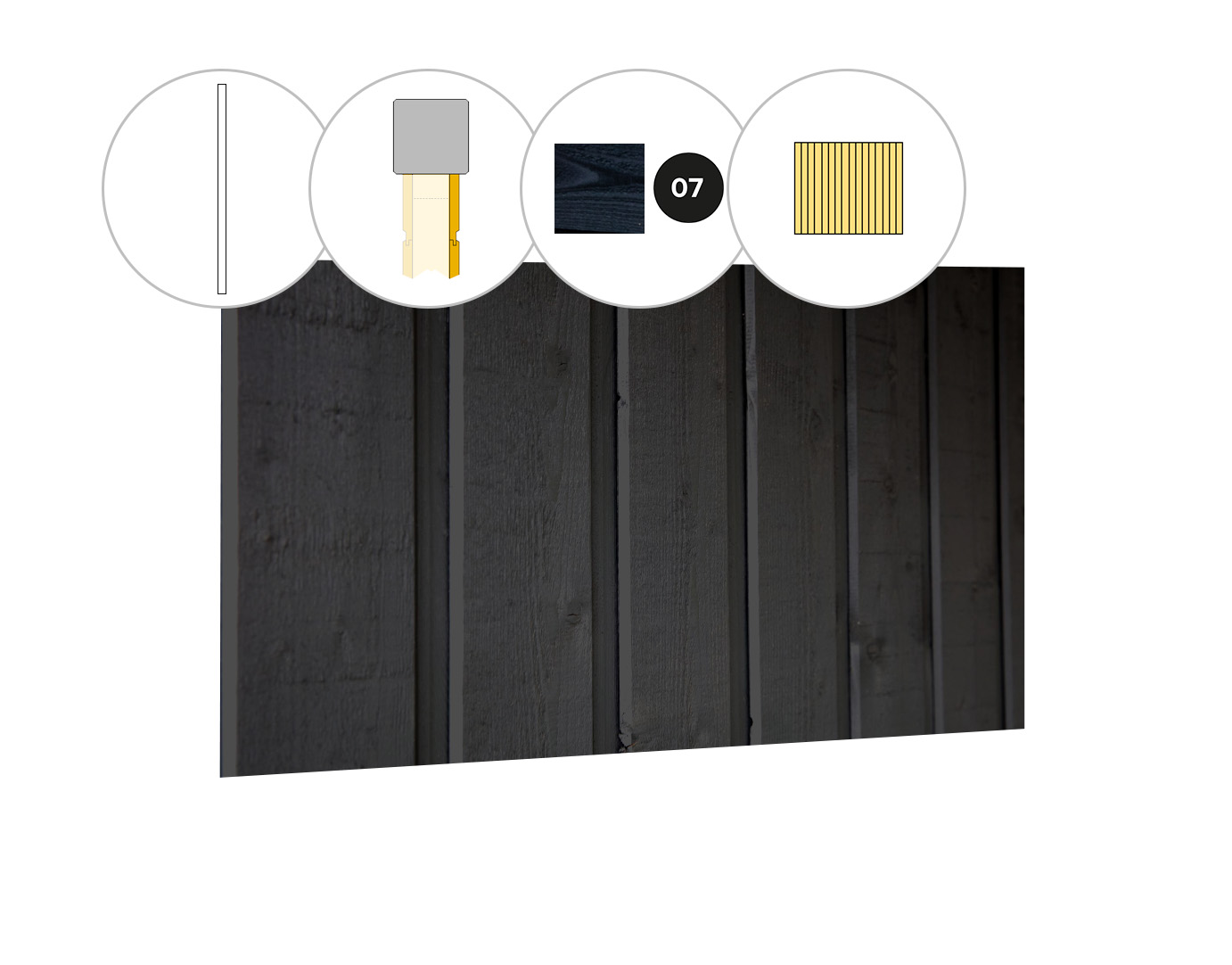 Banddeel plankenset vuren bij wand M, 205 x 224 cm, zwart gespoten.