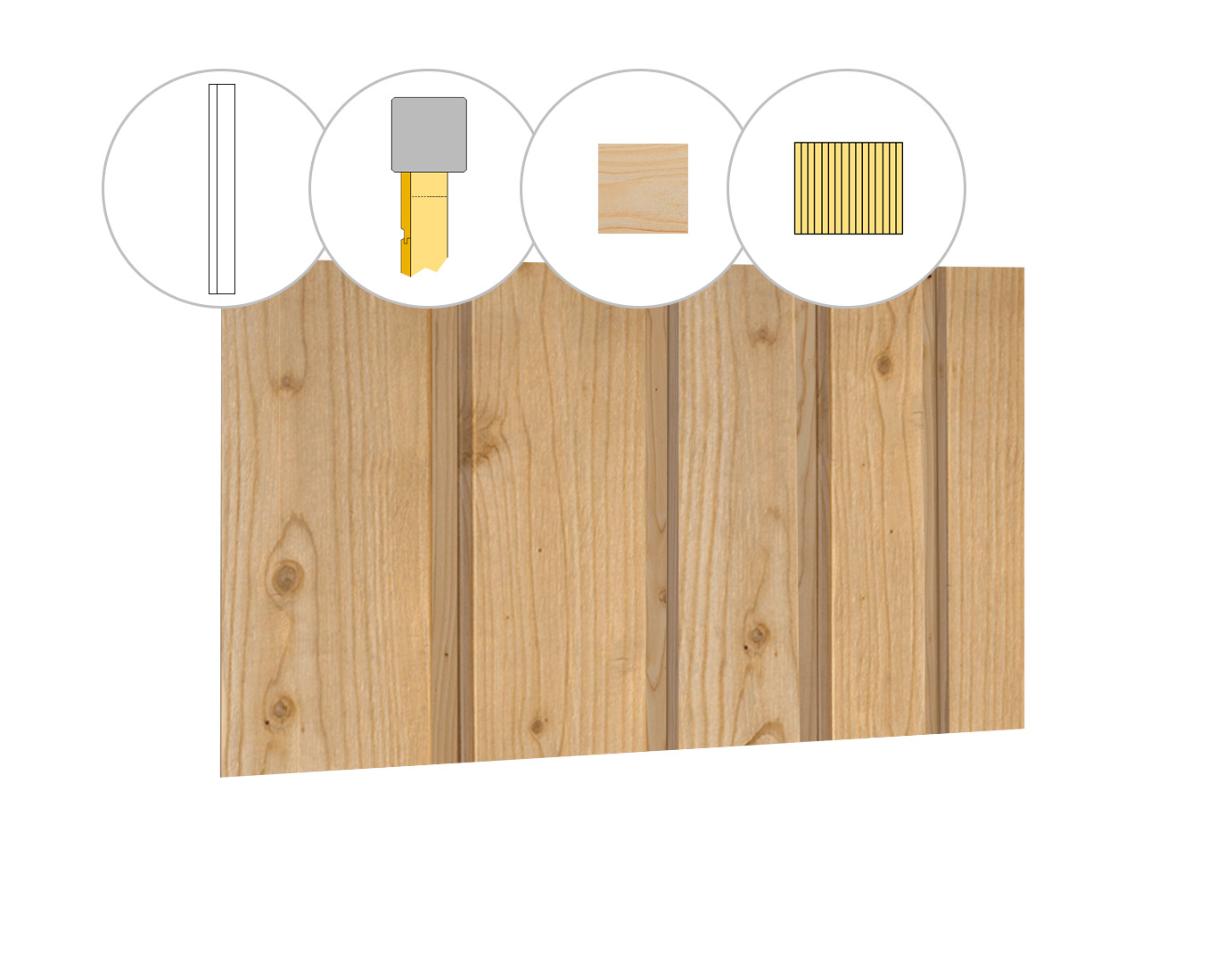 Banddeel vuren enkelzijdige achterwand B, 228,5 x 125 cm, onbehandeld.