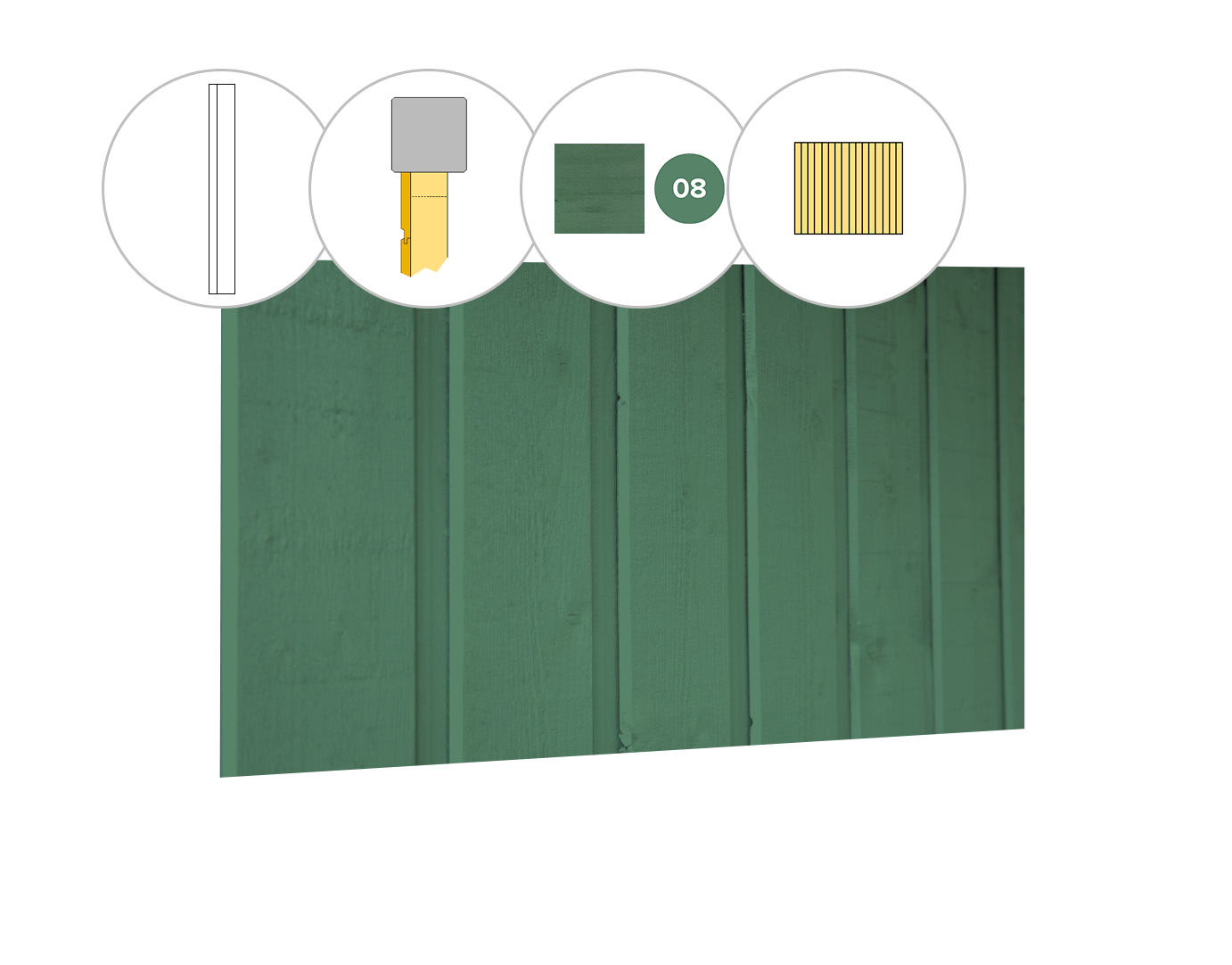 Banddeel vuren enkelzijdige achterwand D, 328,5 x 125 cm, jungle groen gespoten.