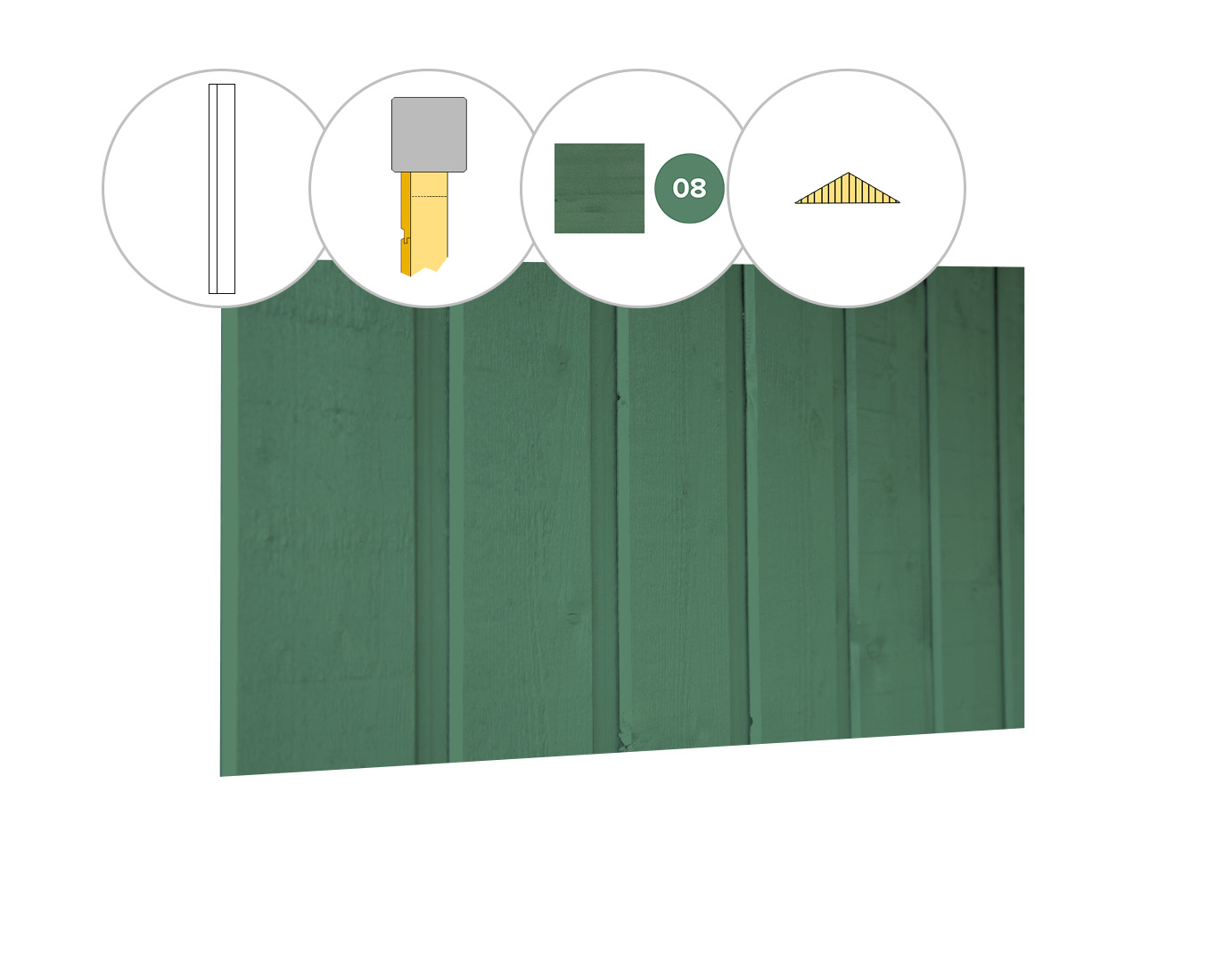 Banddeel vuren enkelzijdige topgevel t.b.v. zadeldak Excellent L, jungle groen gespoten.