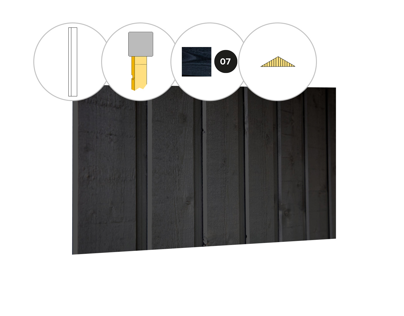 Banddeel vuren enkelzijdige topgevel t.b.v. zadeldak Excellent L, zwart gespoten.