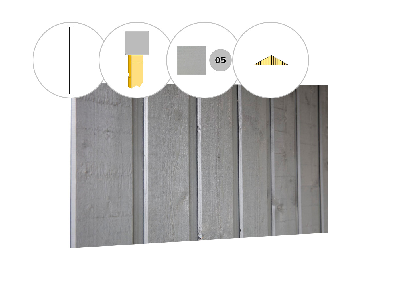 Banddeel vuren enkelzijdige topgevel t.b.v. zadeldak Excellent XXL, lichtgrijs gespoten.