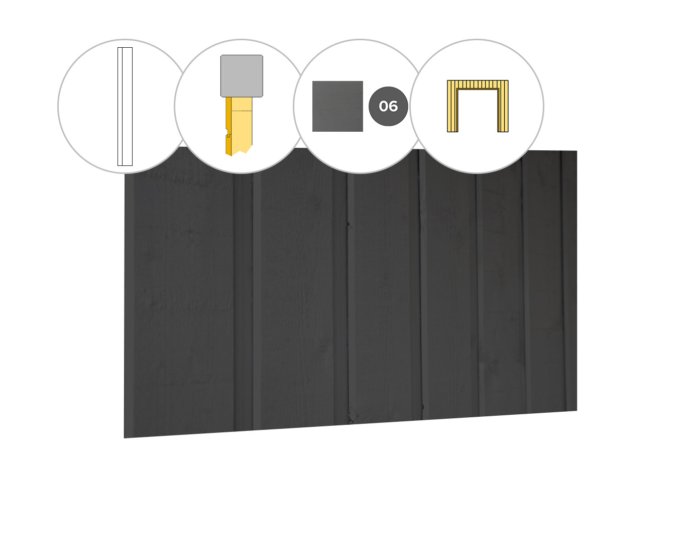 Banddeel vuren enkelzijdige wand B, t.b.v. dubbele deur, 228,5 x 224 cm, antraciet gespoten.