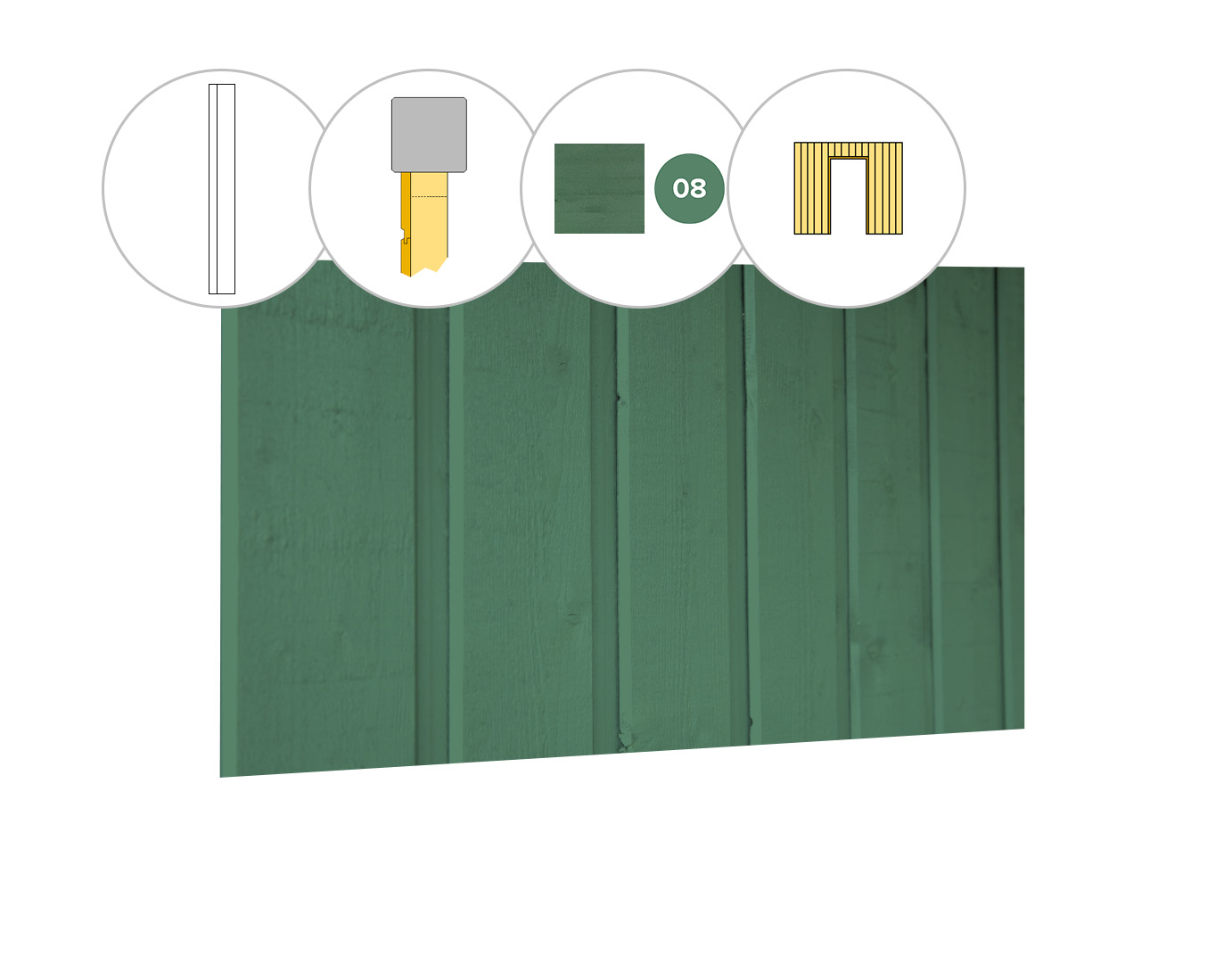 Banddeel vuren enkelzijdige wand B, t.b.v. enkele deur, 228,5 x 224 cm, jungle groen gespoten.