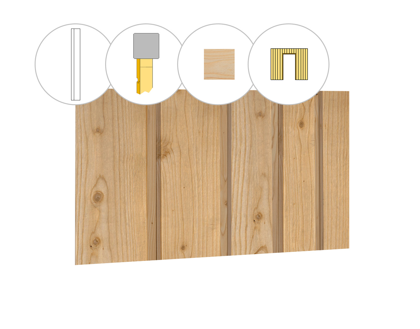 Banddeel vuren enkelzijdige wand B, t.b.v. enkele deur, 228,5 x 224 cm, onbehandeld.