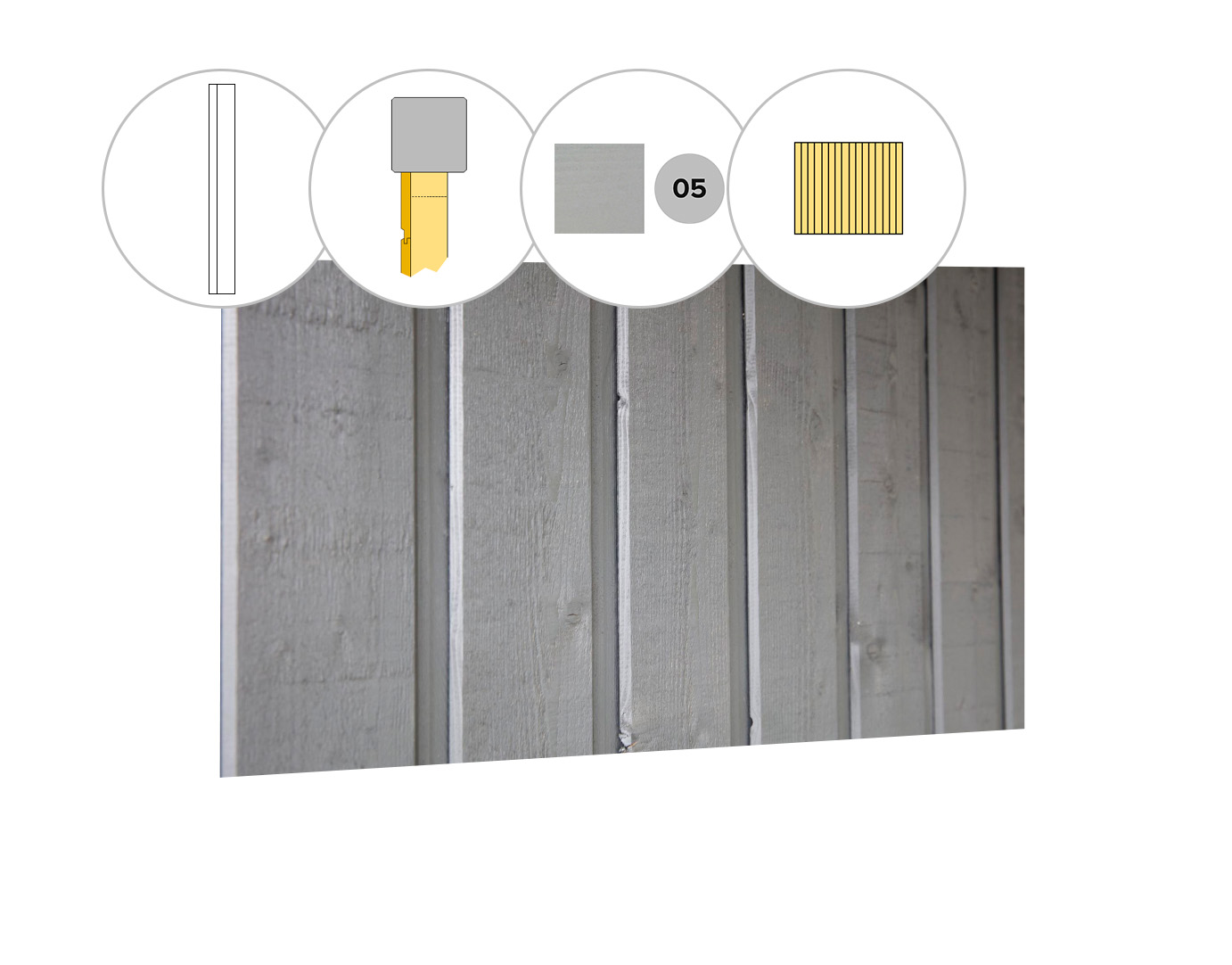 Banddeel vuren enkelzijdige wand C, 278,5 x 224 cm, lichtgrijs gespoten.