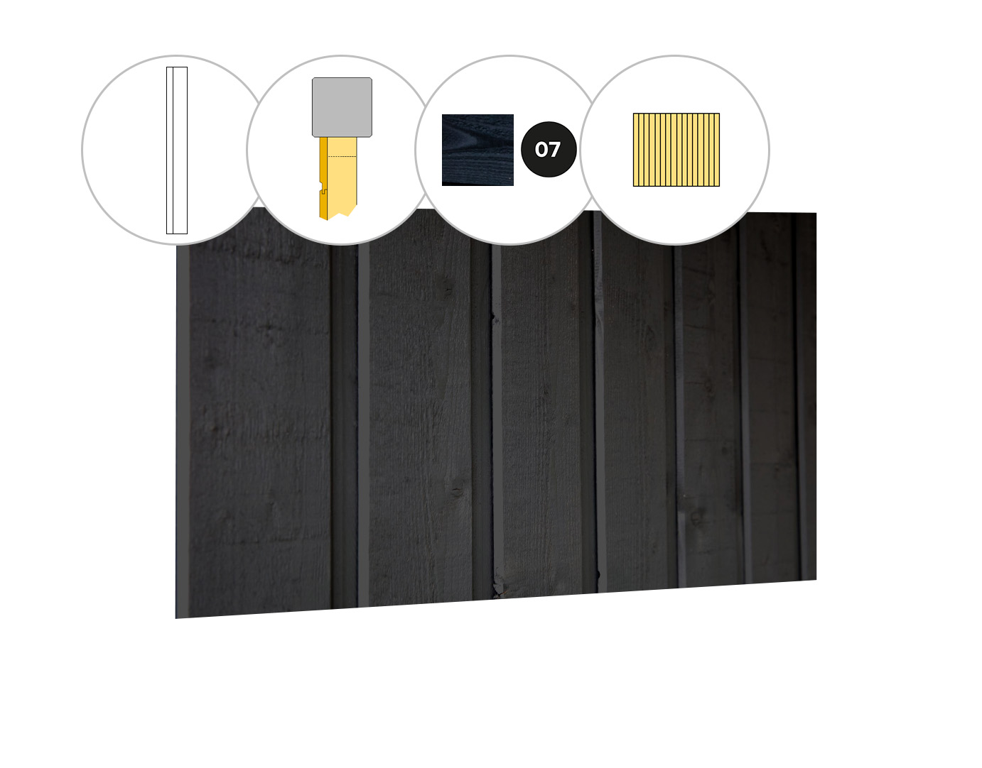 Banddeel vuren enkelzijdige wand C, 278,5 x 224 cm, zwart gespoten.