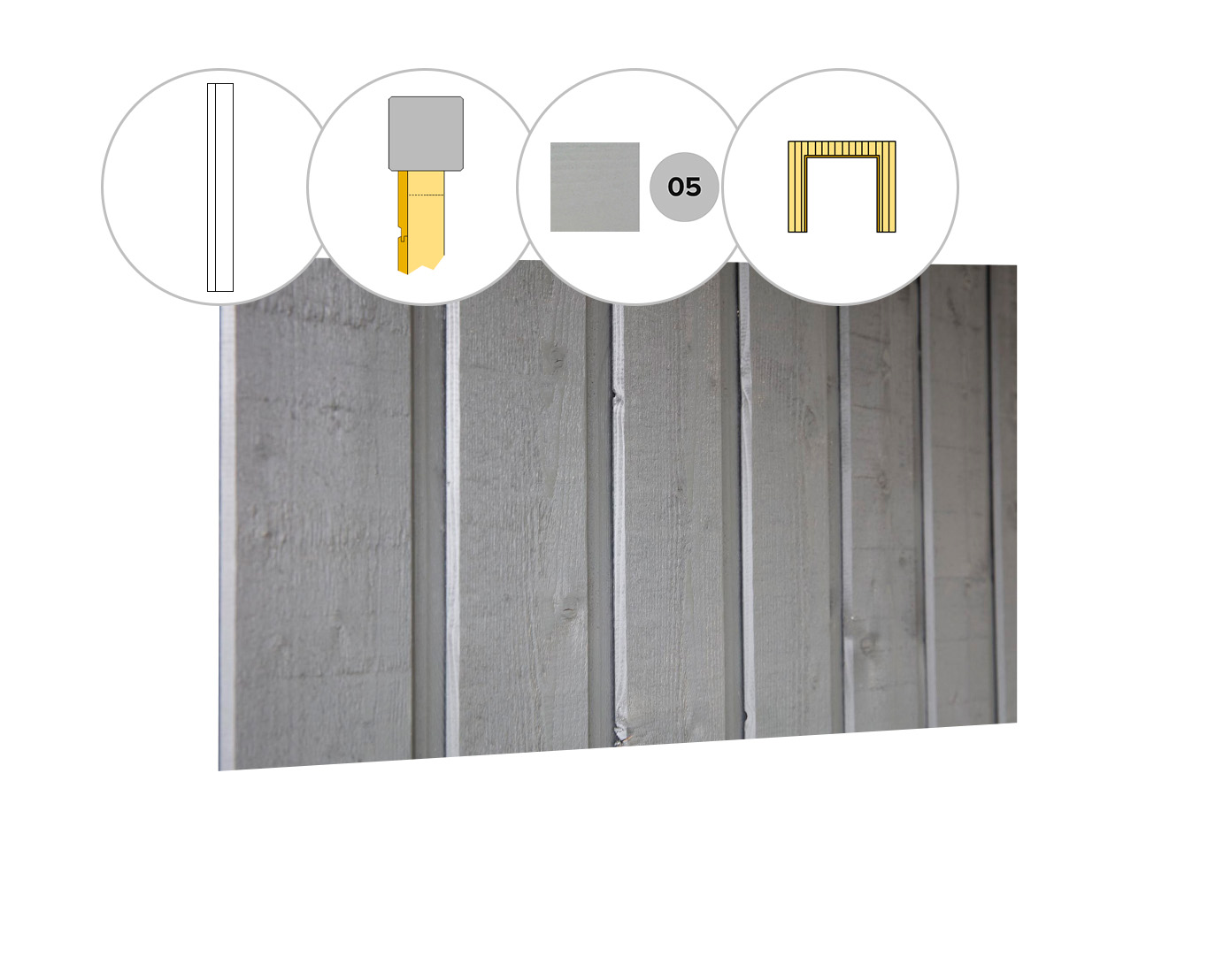 Banddeel vuren enkelzijdige wand C, t.b.v. dubbele deur, 278,5 x 224 cm, lichtgrijs gespoten.