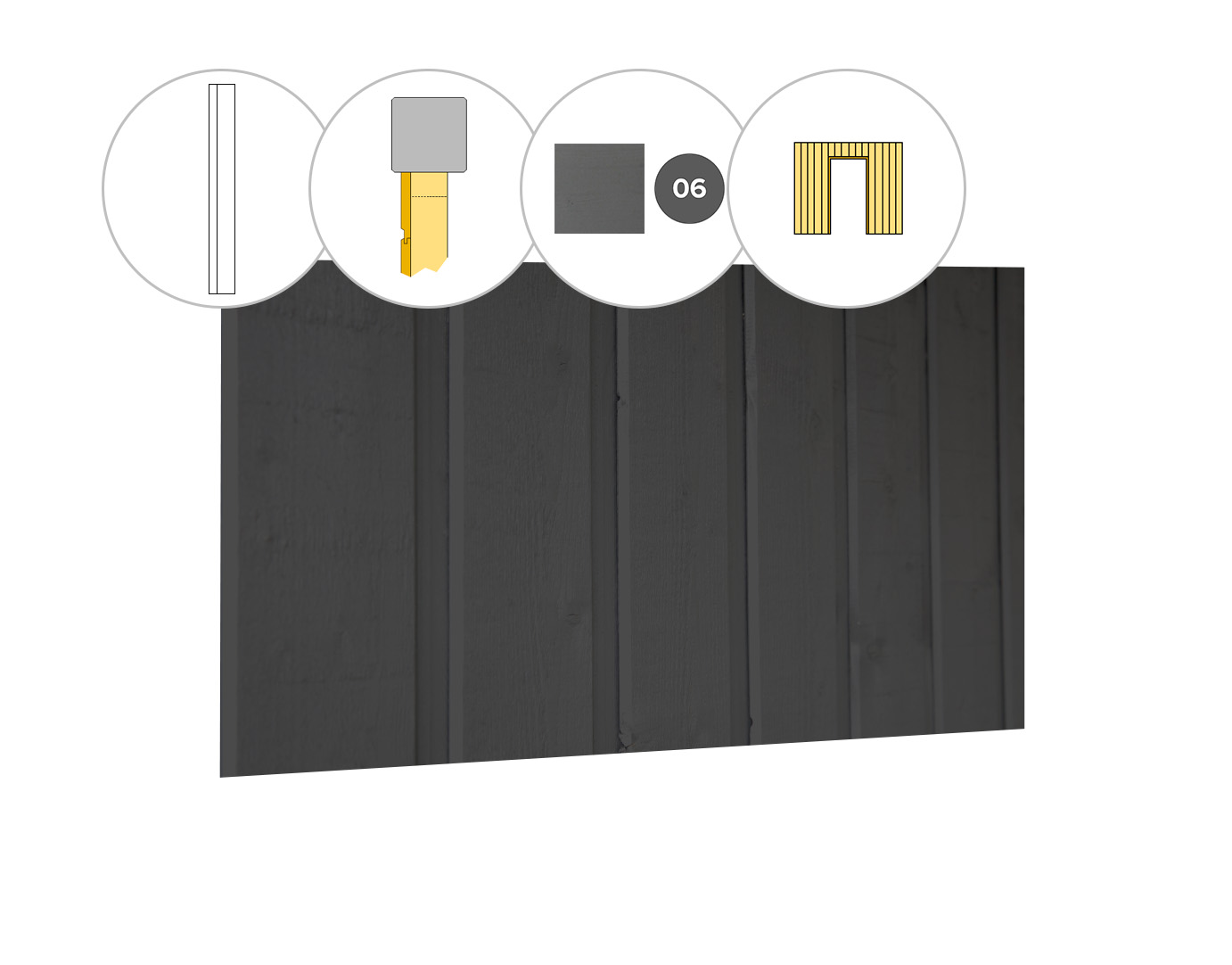 Banddeel vuren enkelzijdige wand C, t.b.v. enkele deur, 278,5 x 224 cm, antraciet gespoten.