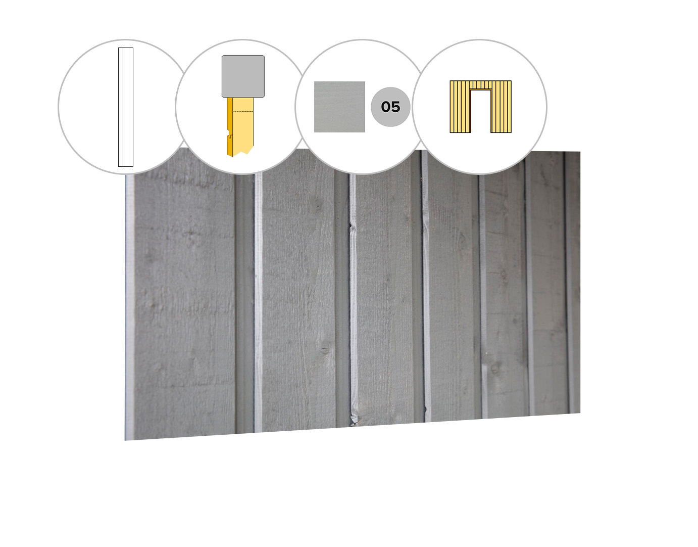 Banddeel vuren enkelzijdige wand C, t.b.v. enkele deur, 278,5 x 224 cm, lichtgrijs gespoten.