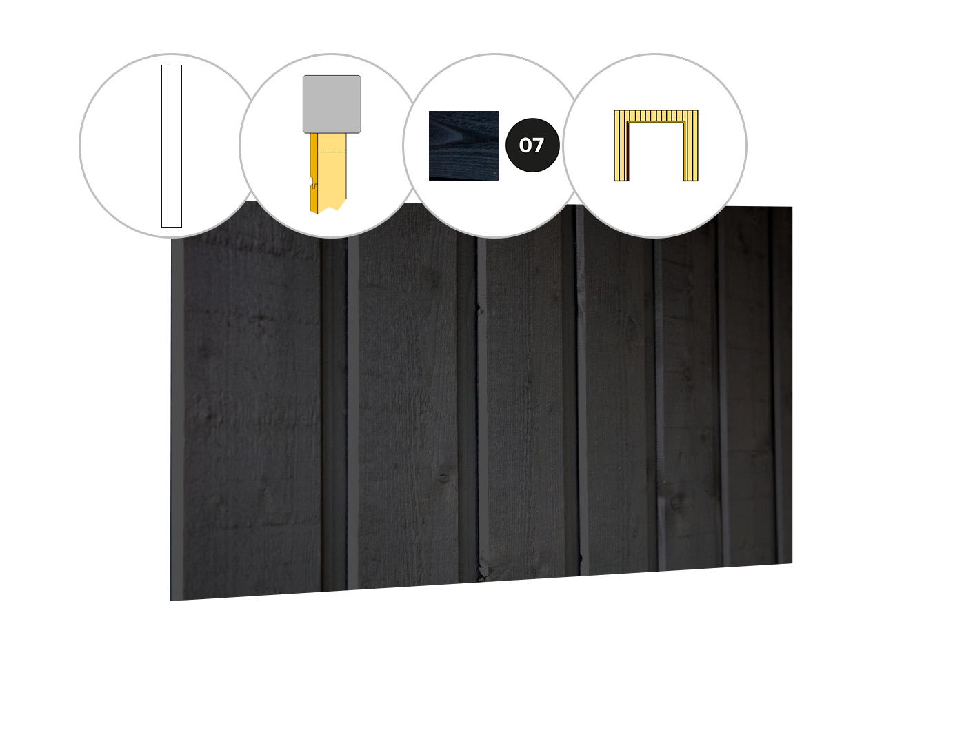 Banddeel vuren enkelzijdige wand D, t.b.v. dubbele deur, 328,5 x 224 cm, zwart gespoten.