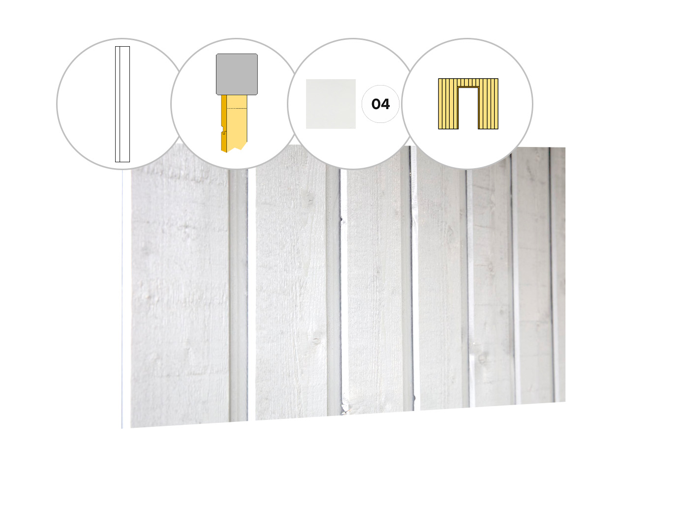 Banddeel vuren enkelzijdige wand D, t.b.v. enkele deur, 328,5 x 224 cm, wit gespoten.