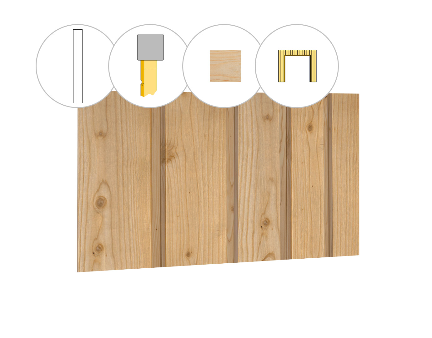 Banddeel vuren enkelzijdige wand E, t.b.v. dubbele deur, 371 x 224 cm, onbehandeld.