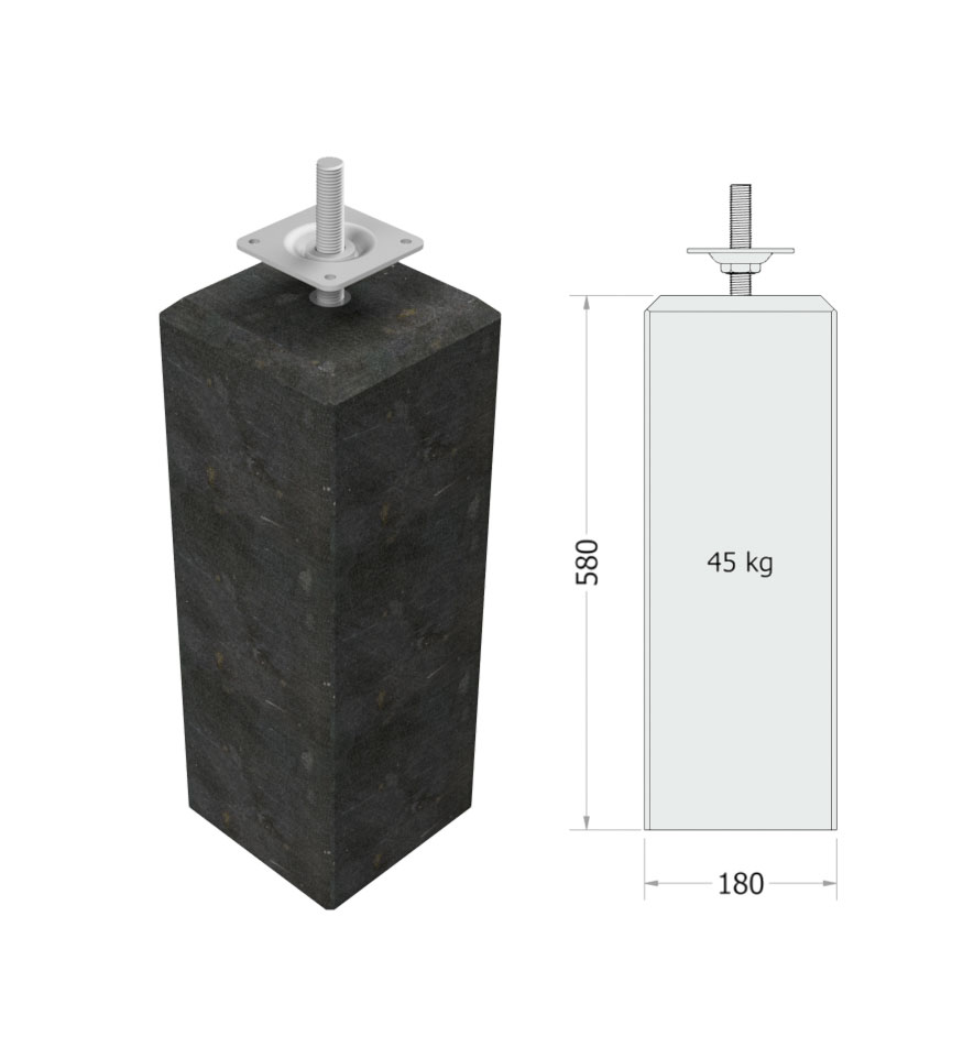 Betonpoer L, 18 x 18 x 58 cm, schroefdraad M20, antraciet.