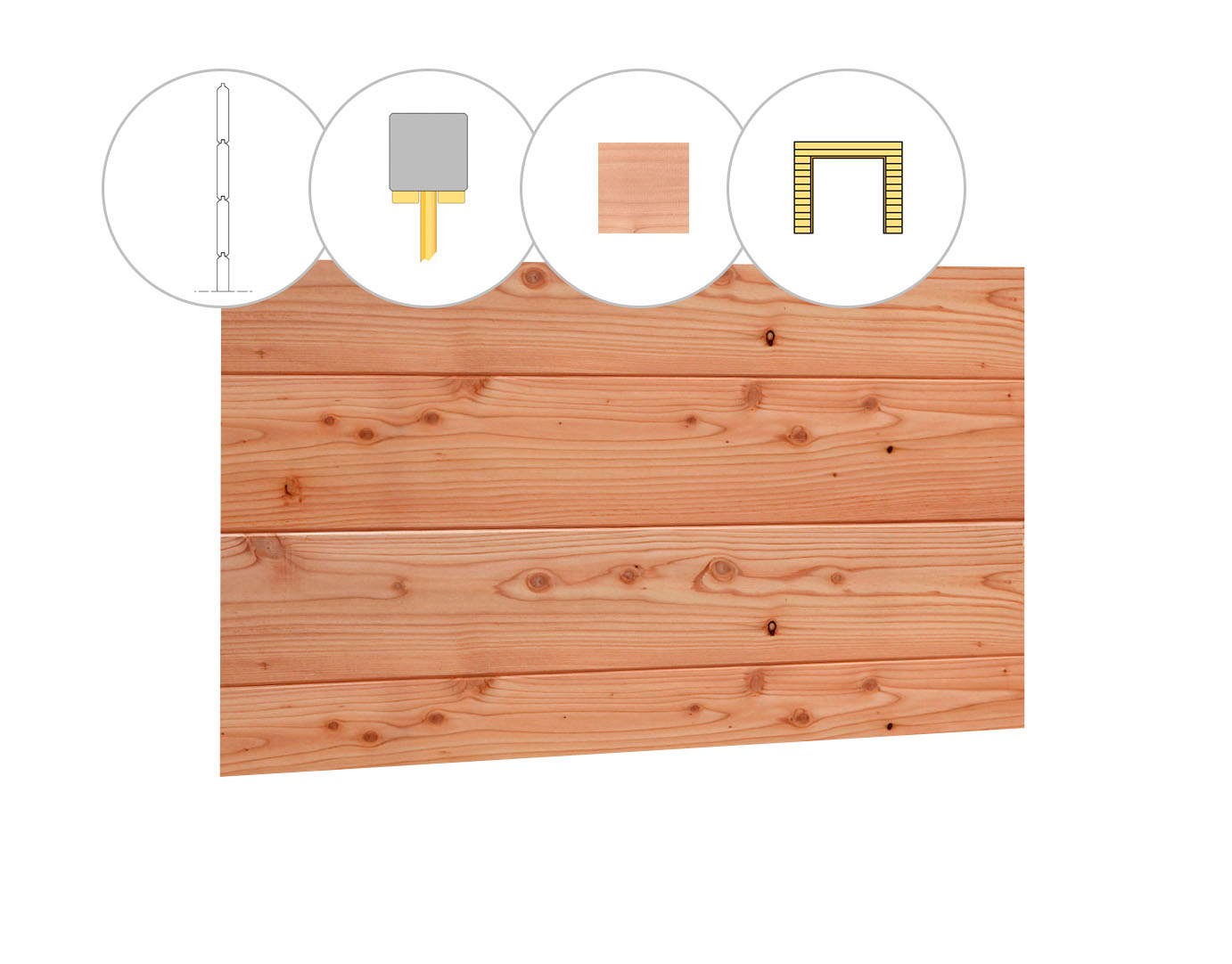 Blokhutprofiel douglas wand C, t.b.v. dubbele deur, 278,5 x 224 cm, onbehandeld.