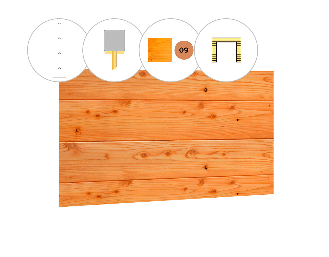 Blokhutprofiel douglas wand C, t.b.v. dubbele deur, 278,5 x 224 cm, transparant gespoten.