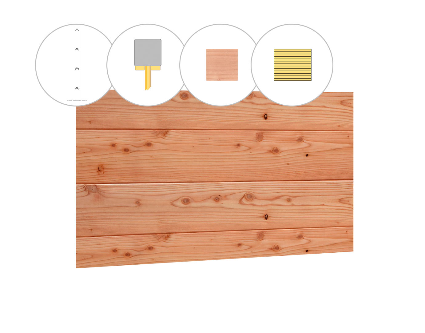 Blokhutprofiel douglas wand L, 112 x 224 cm, onbehandeld.