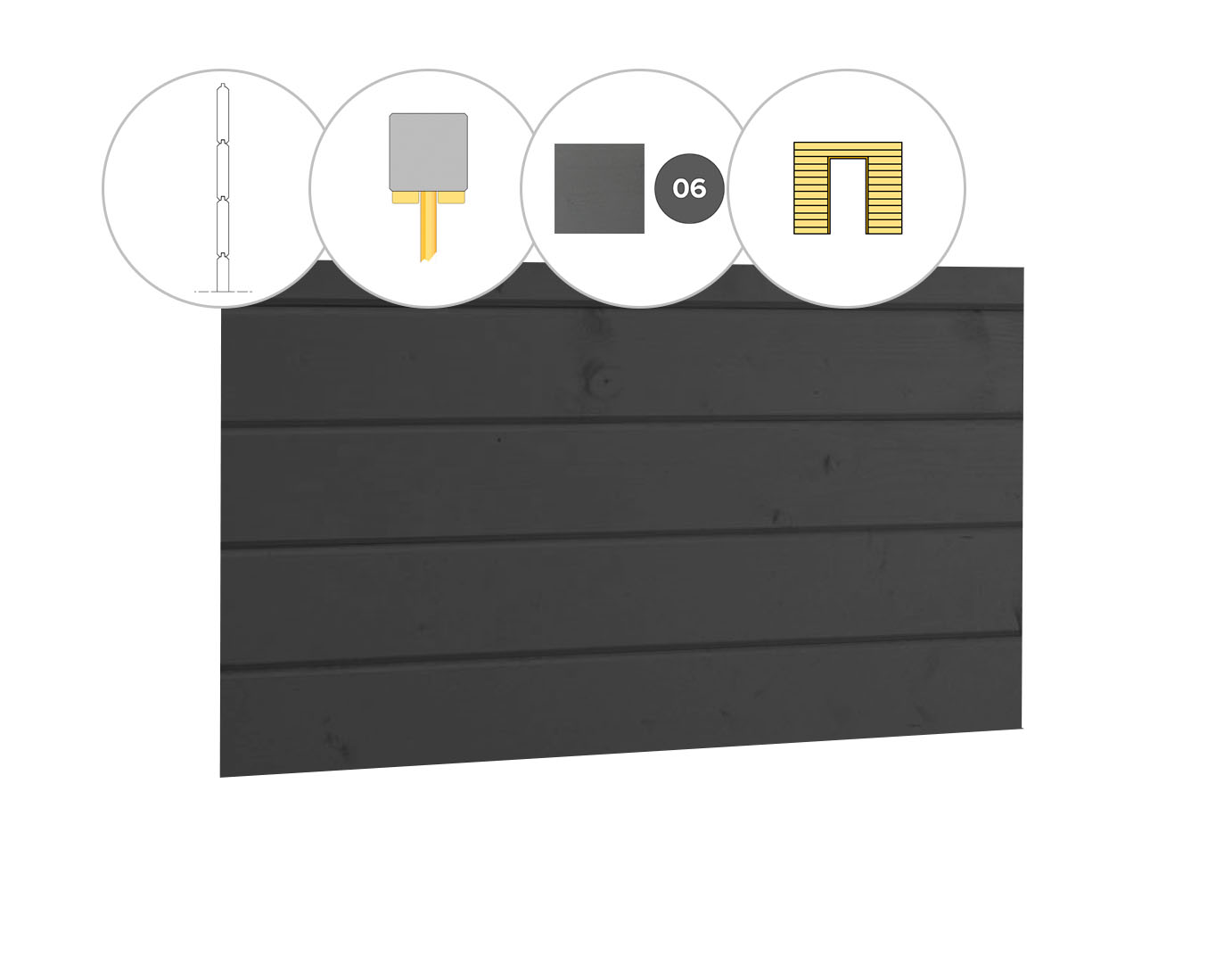 Blokhutprofiel vuren wand B, t.b.v. enkele deur, 228,5 x 224 cm, antraciet gespoten.