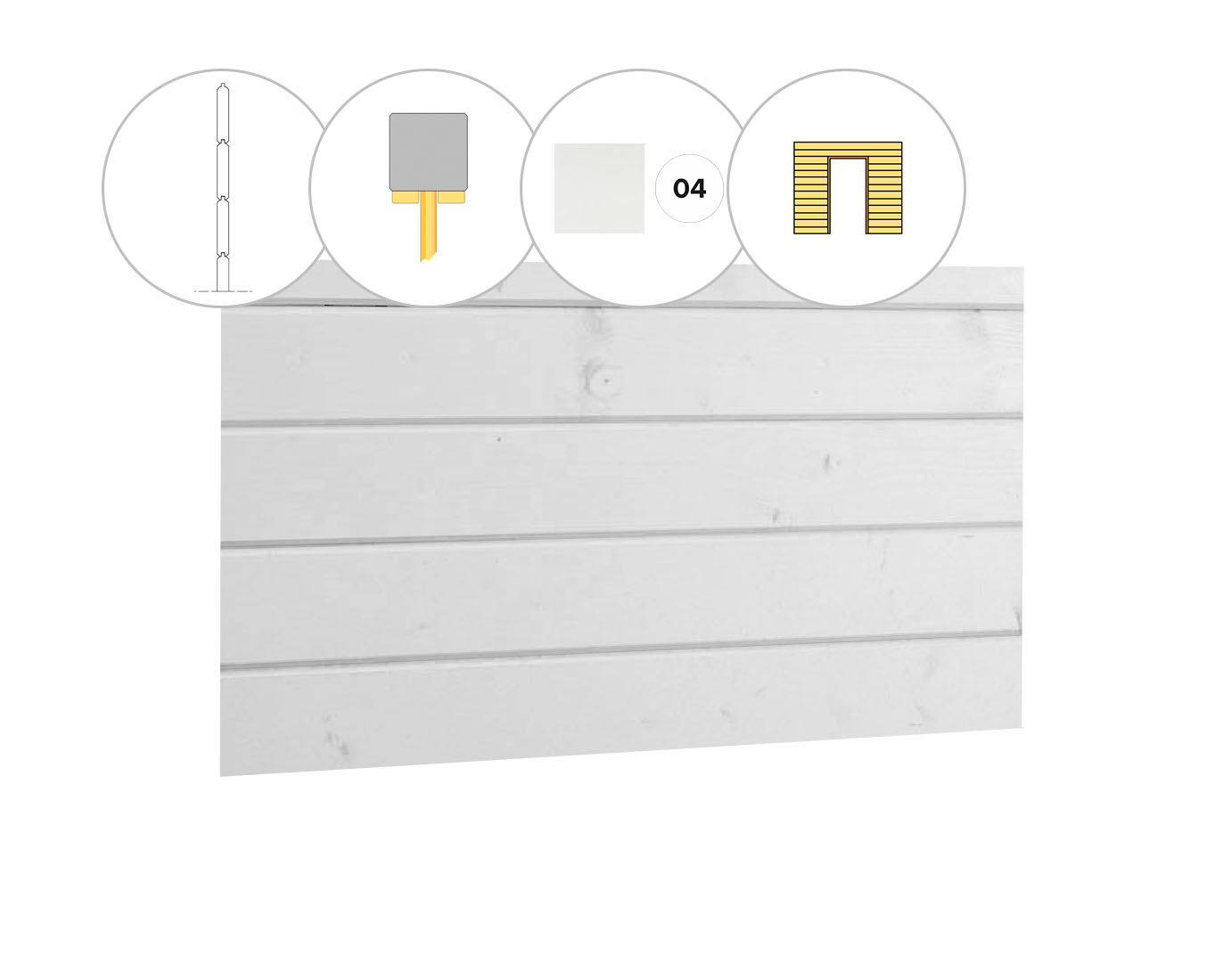 Blokhutprofiel vuren wand B, t.b.v. enkele deur, 228,5 x 224 cm, wit gespoten.