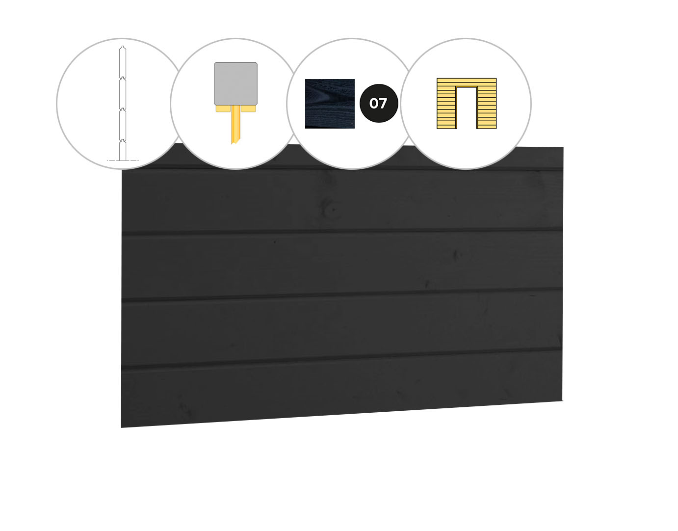 Blokhutprofiel vuren wand B, t.b.v. enkele deur, 228,5 x 224 cm, zwart gespoten.