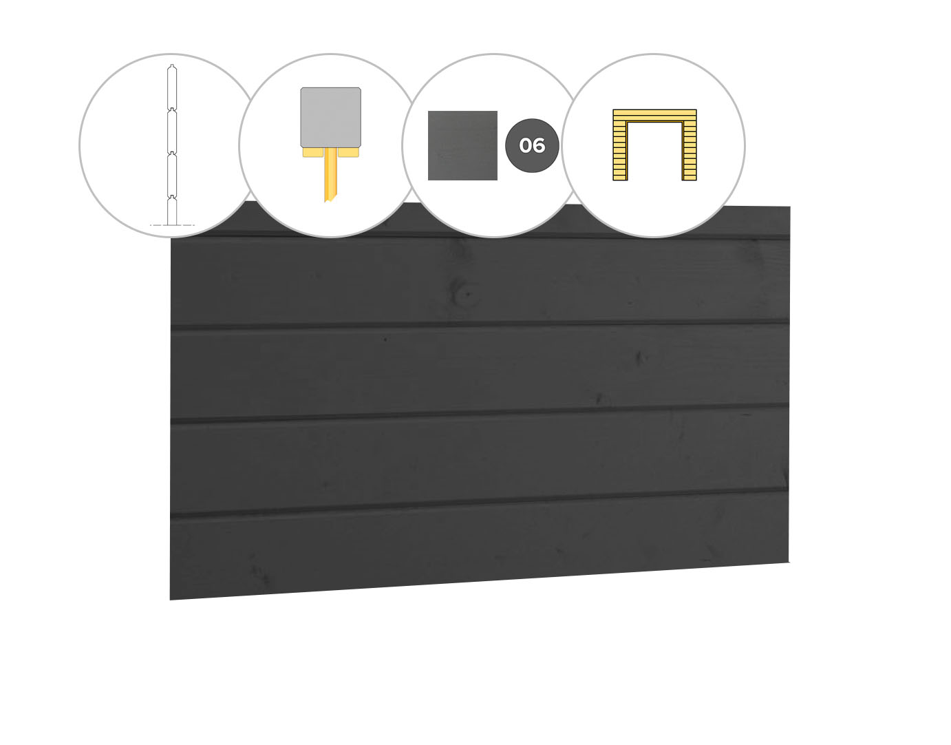 Blokhutprofiel vuren wand C, t.b.v. dubbele deur, 278,5 x 224 cm, antraciet gespoten.