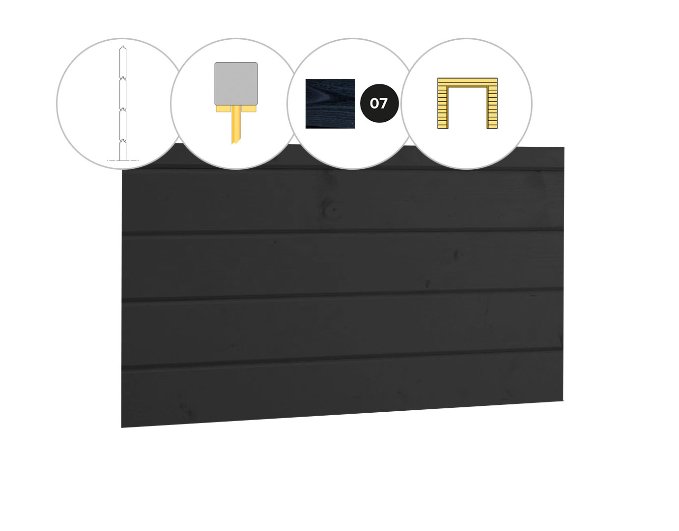 Blokhutprofiel vuren wand D, t.b.v. dubbele deur, 328,5 x 224 cm, zwart gespoten.