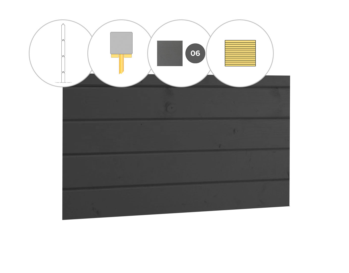 Blokhutprofiel vuren wand M, 205 x 224 cm, antraciet gespoten.