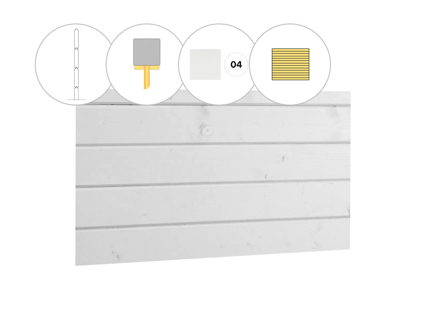 Blokhutprofiel vuren wand M, 205 x 224 cm, wit gespoten.