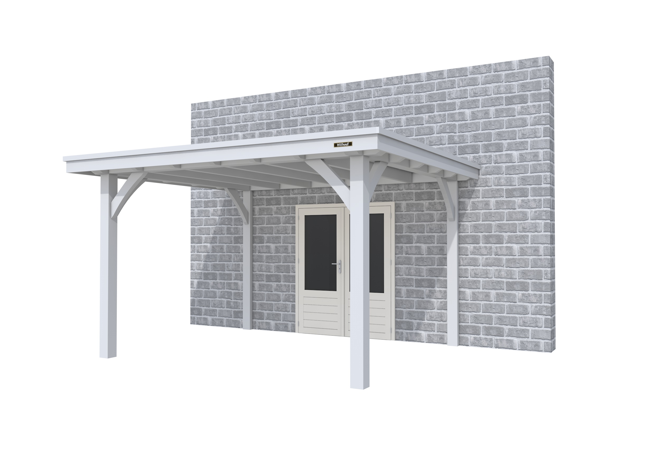 Buitenverblijf aan huis Excellent I, vuren, basismodel L/D, 357x299 cm, lichtgrijs gespoten.