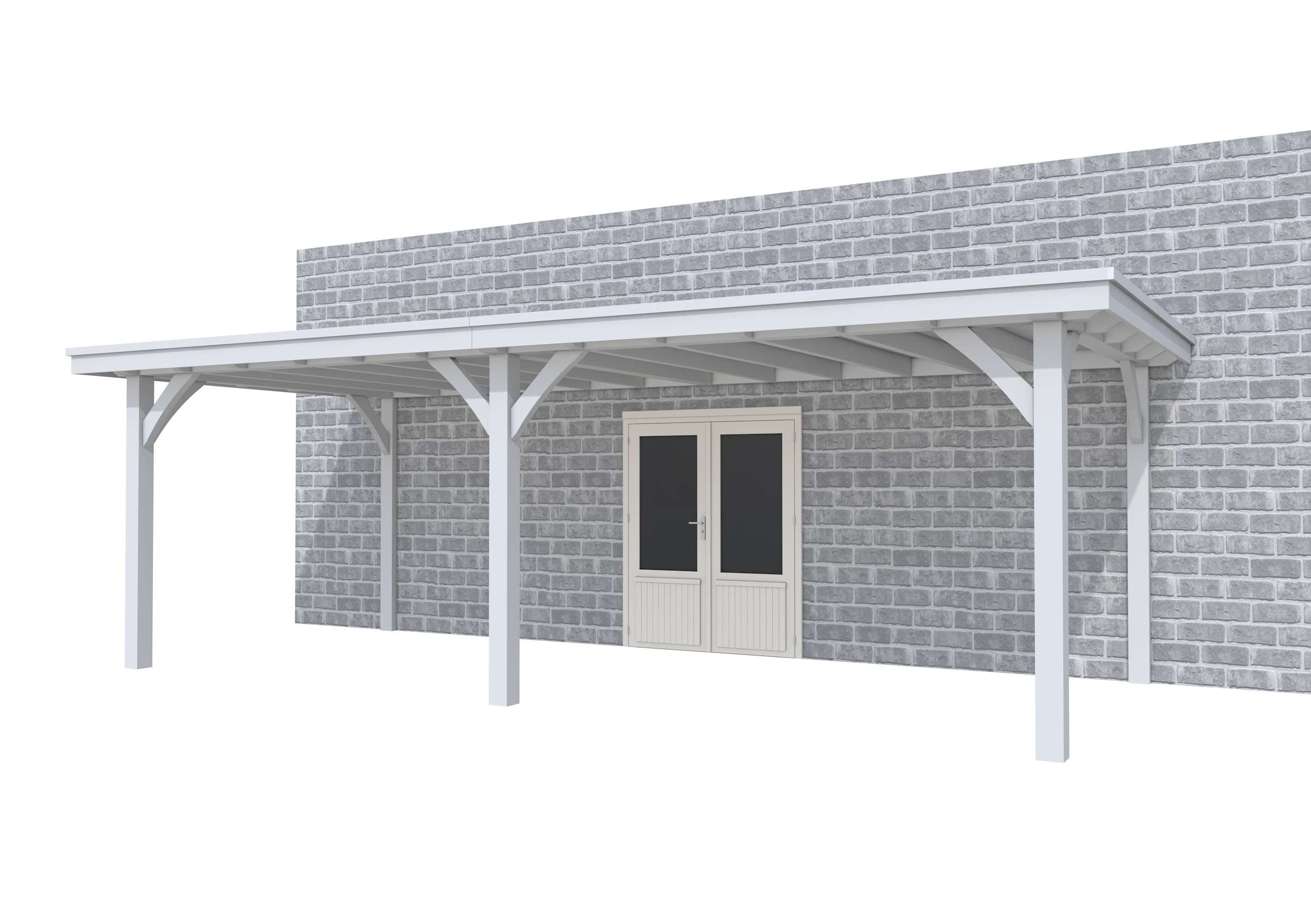 Buitenverblijf aan huis Excellent II, vuren, basismodel L/D, 699x299 cm, lichtgrijs gespoten.