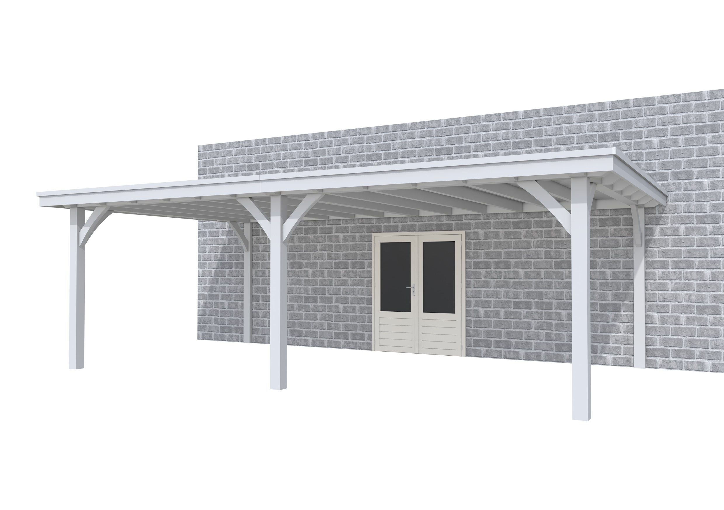 Buitenverblijf aan huis Excellent II, vuren, basismodel XXL/D, 699x392 cm, lichtgrijs gespoten.