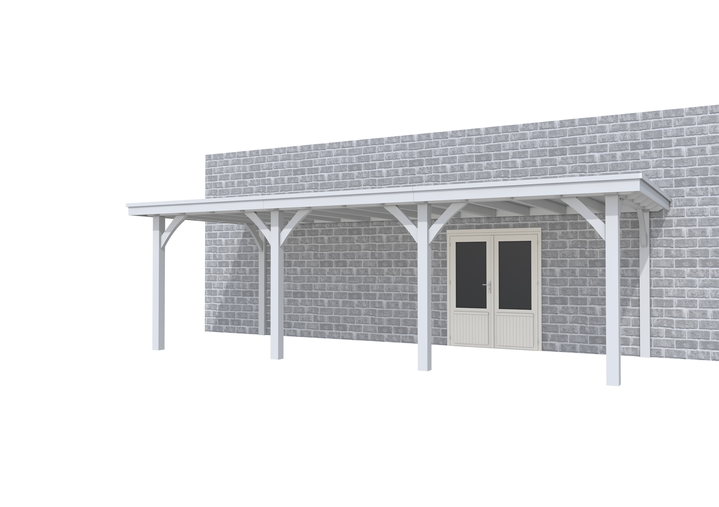 Buitenverblijf aan huis Excellent III, vuren, basismodel L/B, 742x299 cm, lichtgrijs gespoten.