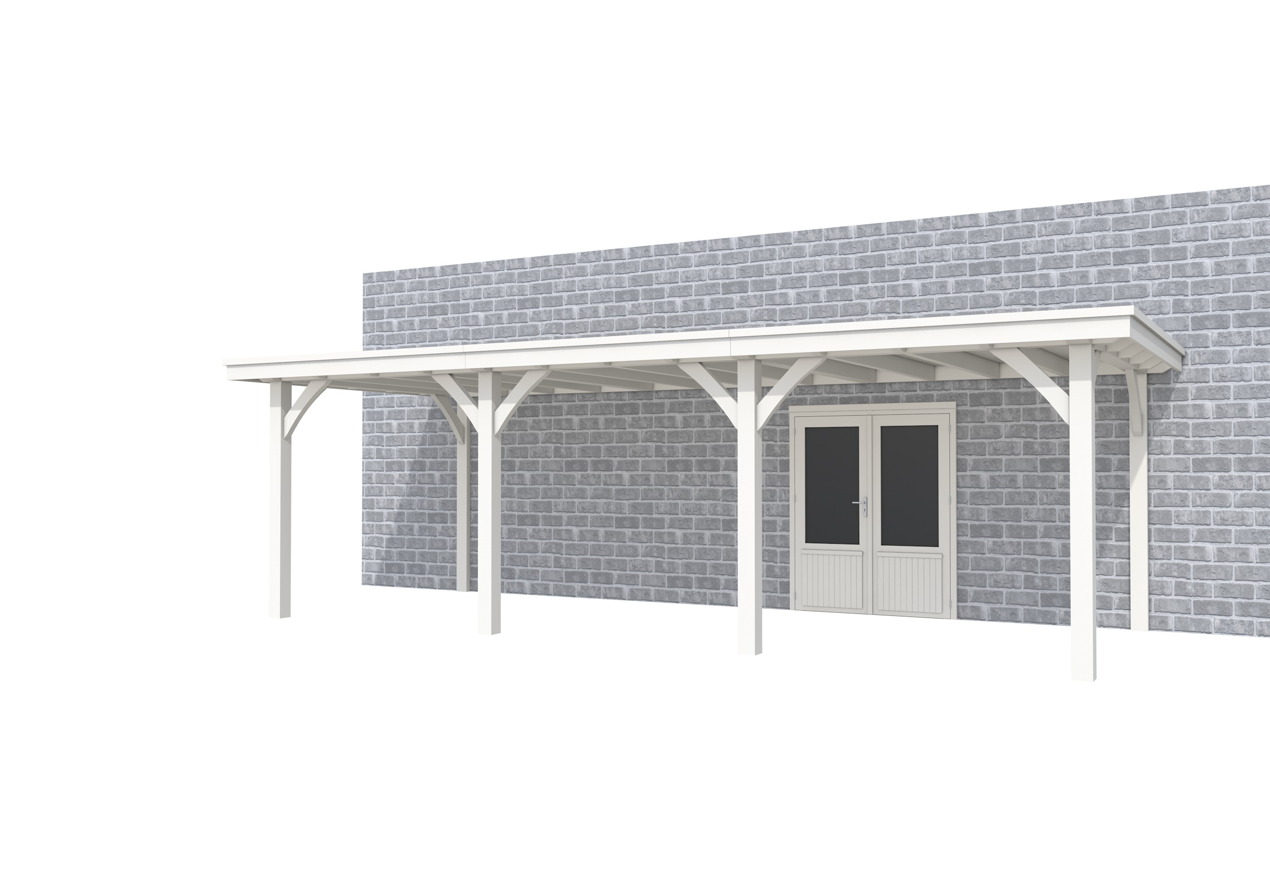 Buitenverblijf aan huis Excellent III, vuren, basismodel L/B, 742x299 cm, wit gespoten.