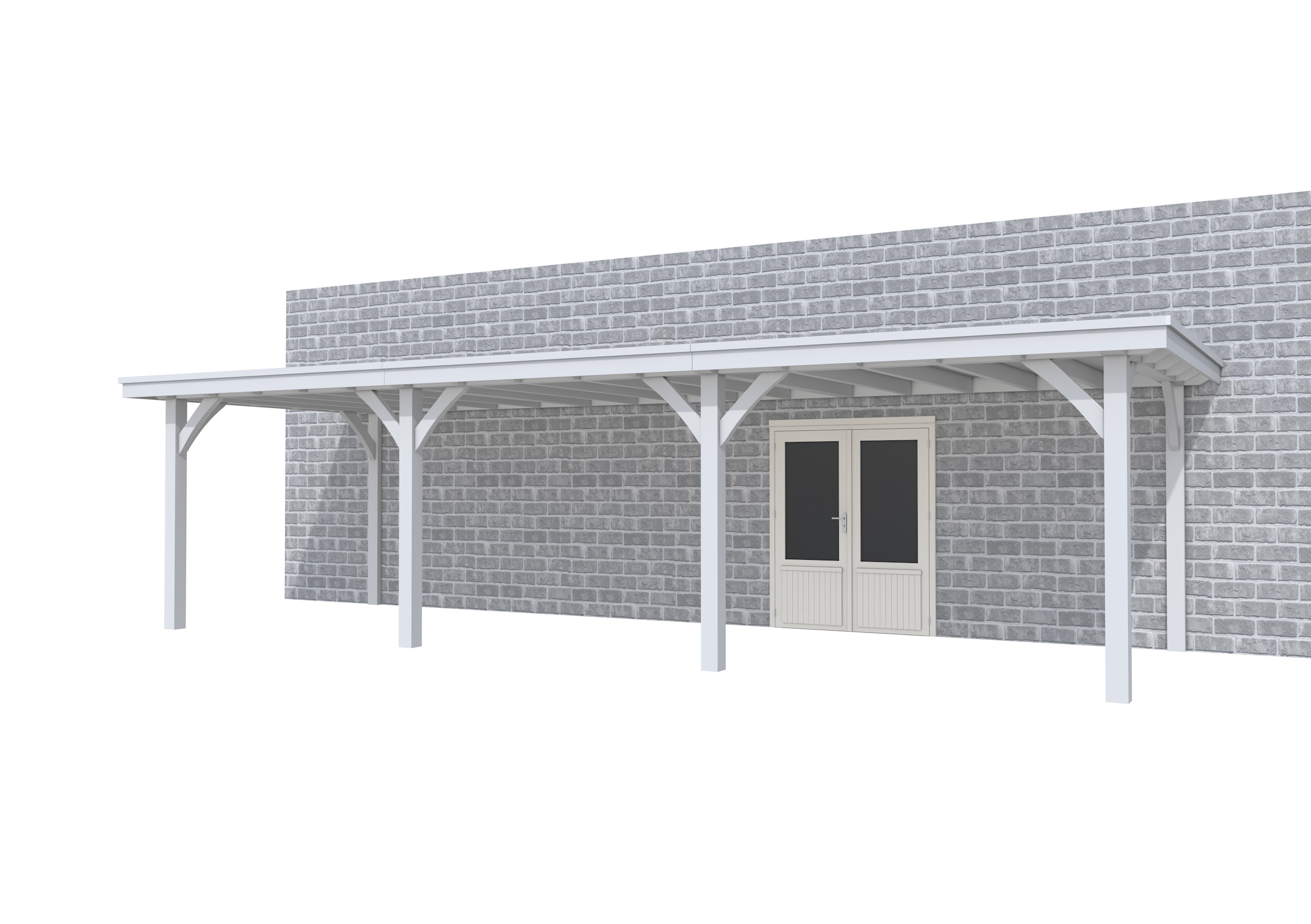 Buitenverblijf aan huis Excellent III, vuren, basismodel L/C, 892x299 cm, lichtgrijs gespoten.