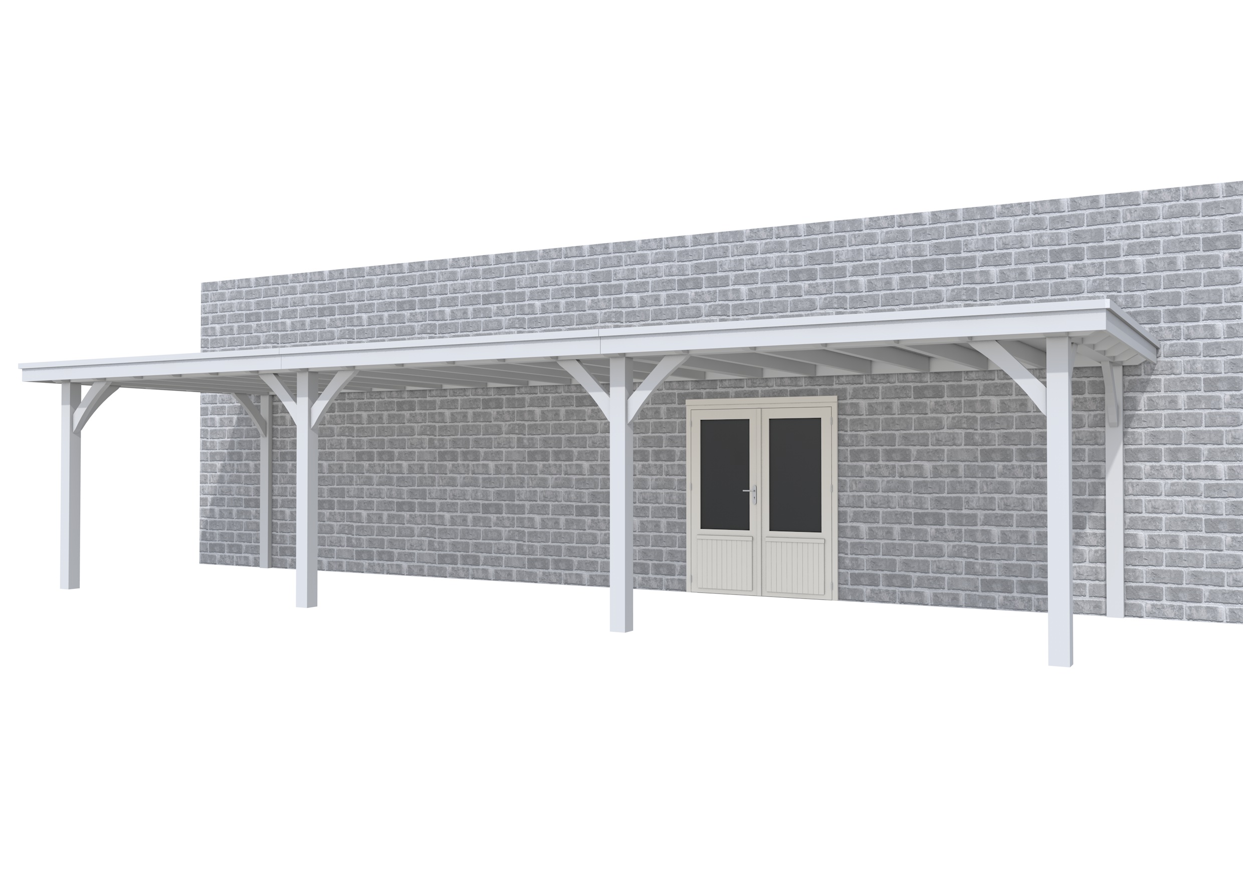 Buitenverblijf aan huis Excellent III, vuren, basismodel L/D, 1042x299 cm, lichtgrijs gespoten.
