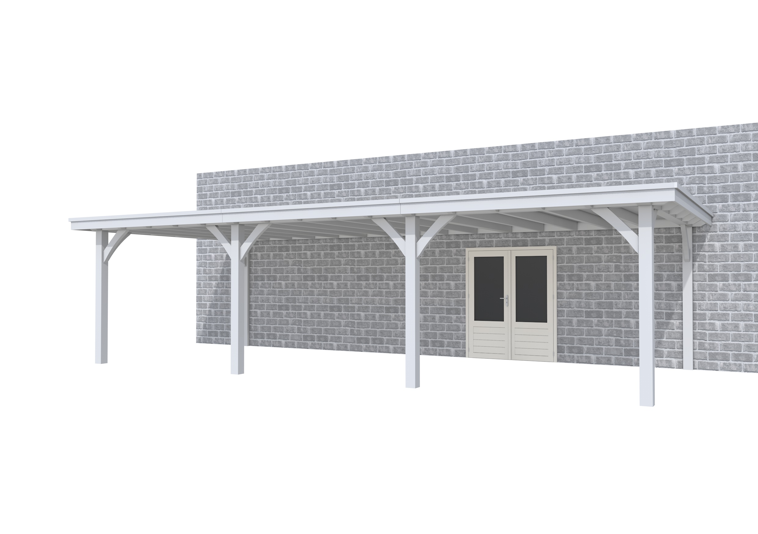 Buitenverblijf aan huis Excellent III, vuren, basismodel XXL/C, 892x392 cm, lichtgrijs gespoten.