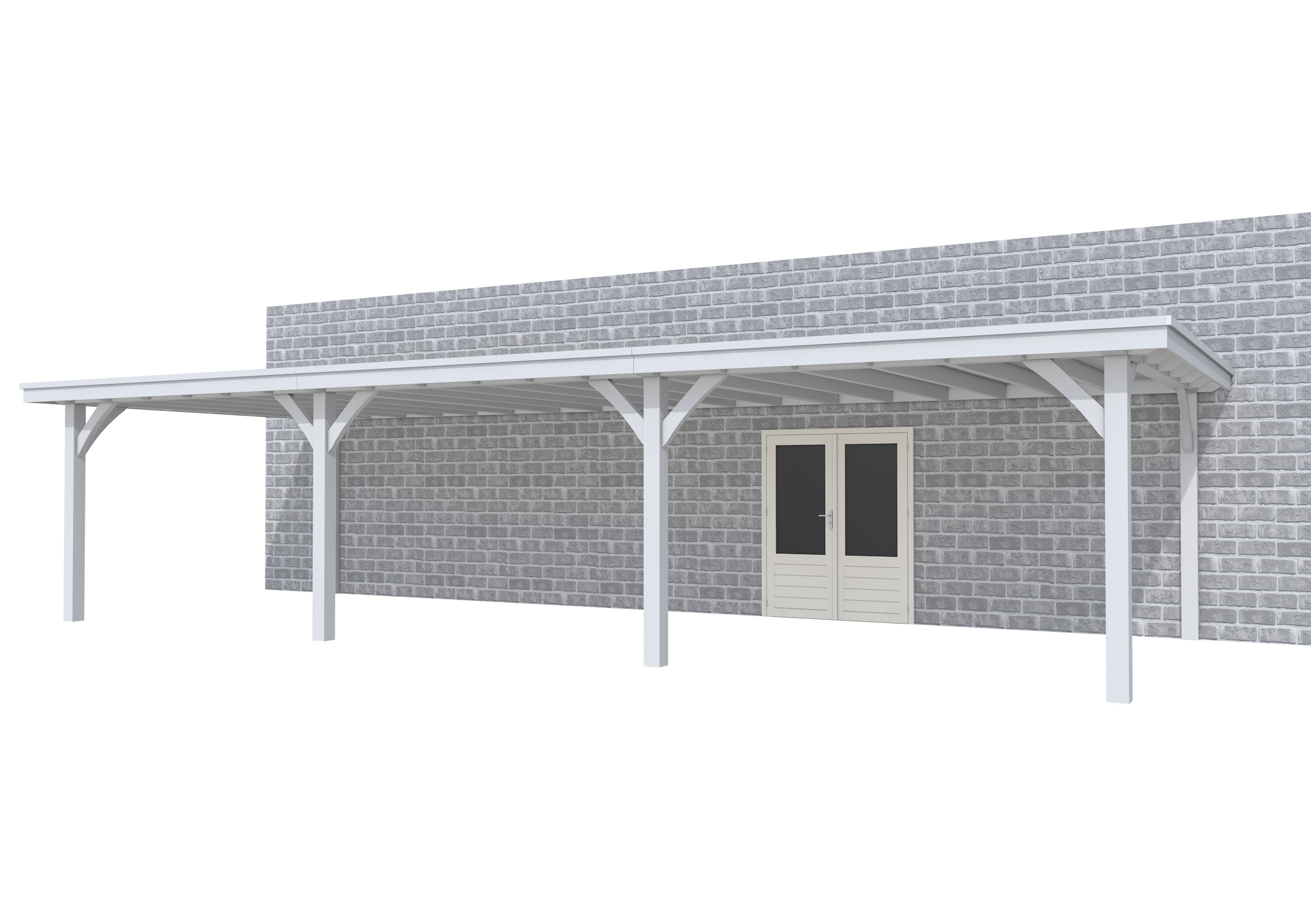 Buitenverblijf aan huis Excellent III, vuren, basismodel XXL/D, 1042x392 cm, lichtgrijs gespoten.