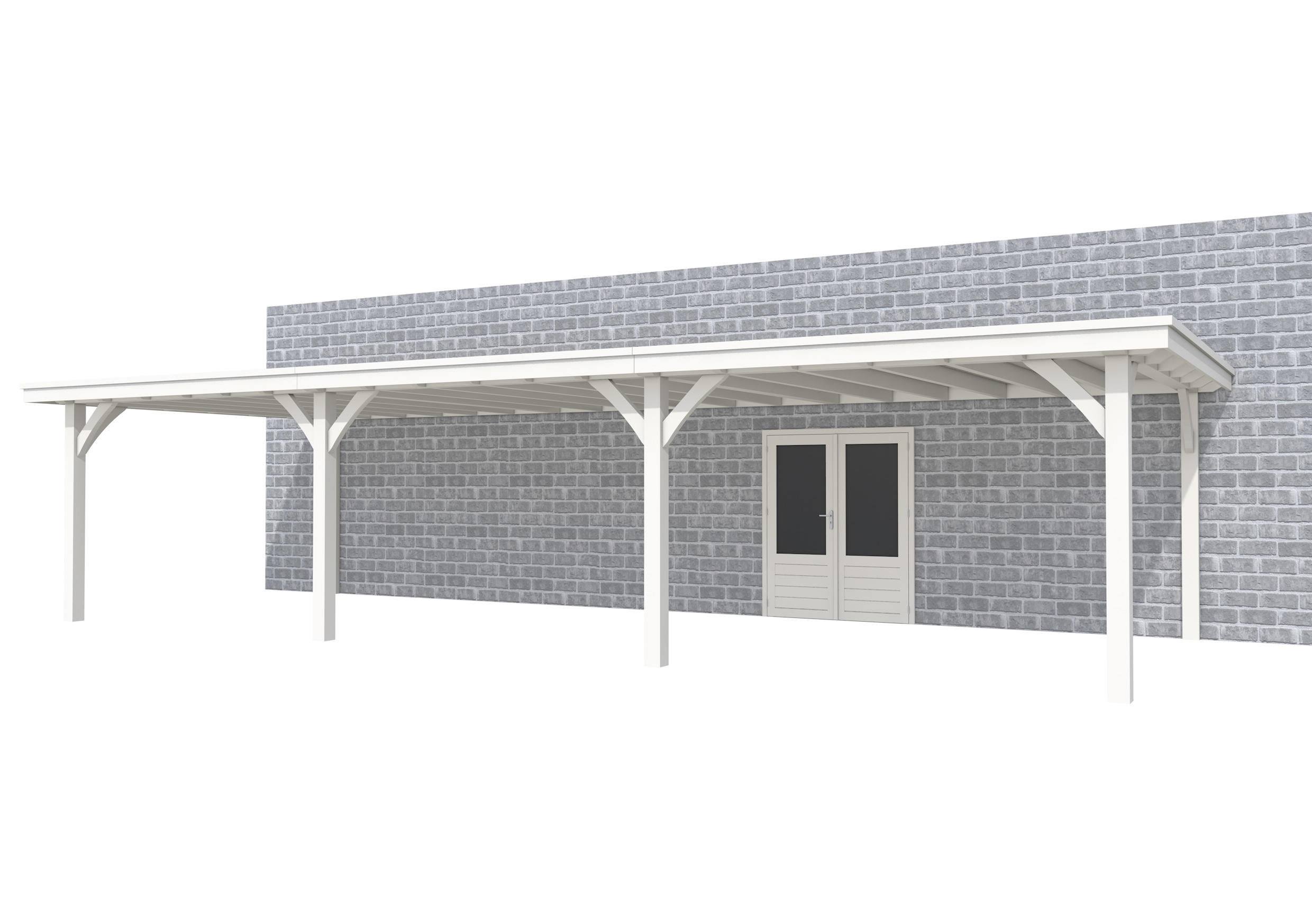 Buitenverblijf aan huis Excellent III, vuren, basismodel XXL/D, 1042x392 cm, wit gespoten.