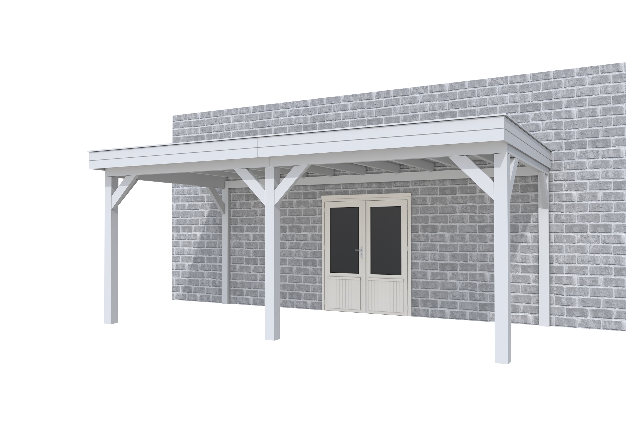 Buitenverblijf aan huis Premium II, vuren, basismodel L/C, 599x299 cm, lichtgrijs gespoten.