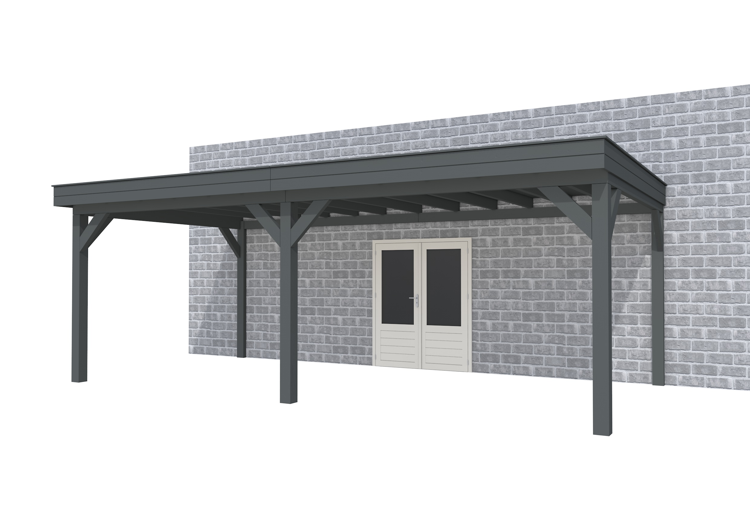 Buitenverblijf aan huis Premium II, vuren, basismodel XL/D, 699x349 cm, antraciet gespoten.