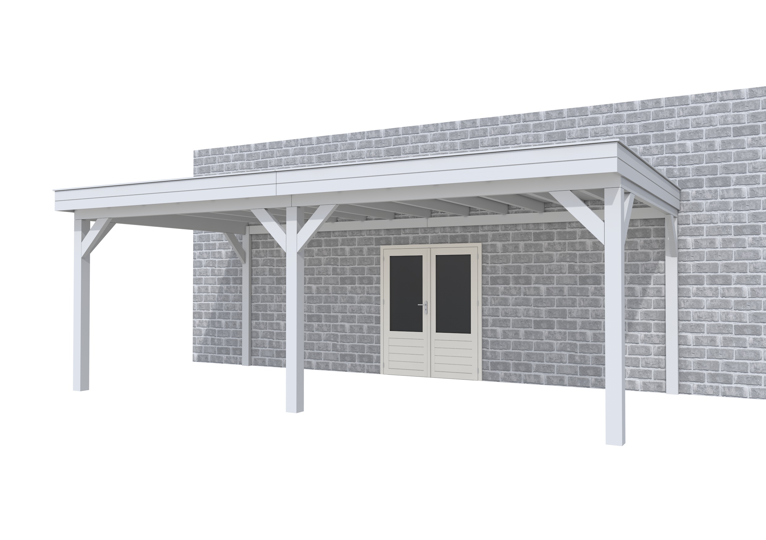 Buitenverblijf aan huis Premium II, vuren, basismodel XL/D, 699x349 cm, lichtgrijs gespoten.